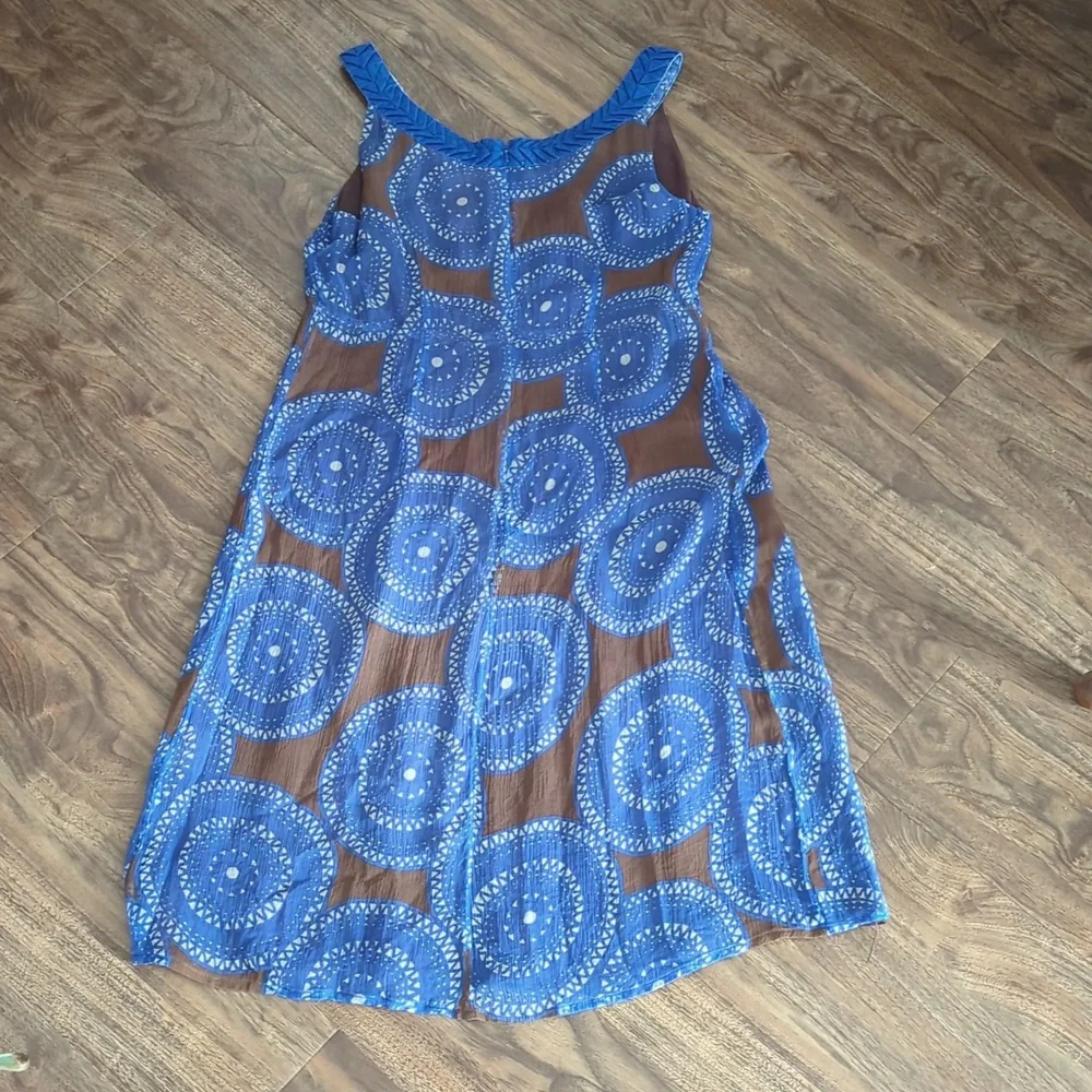 Tory Burch 100% Silk Sleeveless Blue & Brown Dress